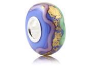 Babao Jewelry Blue Pink Green Line Murano Glass Gold Foil Bead 925 Sterling Silver Core fits Pandora European Charm Bracelets