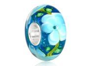 Babao Jewelry Electric Blue Flower Murano Glass Silver Foil Bead 925 Sterling Silver Core fits Pandora European Charm Bracelets