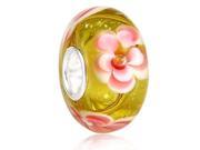Babao Jewelry Apricot Flower Murano Glass Silver Foil Bead 925 Sterling Silver Core fits Pandora European Charm Bracelets