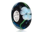 Babao Jewelry Sky Blue Flower Murano Glass Silver Foil Bead 925 Sterling Silver Core fits Pandora European Charm Bracelets