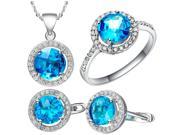 Babao Jewelry Sky Blue Round 18K Platinum Plated Swarovski Elements Cubic Zirconia Crystals Pendant Necklace Ring Earrings Jewelry Set