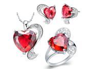 Babao Jewelry Red Love Heart 18K Platinum Plated Swarovski Elements Cubic Zirconia Crystals Pendant Necklace Ring Earrings Jewelry Set