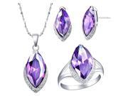 Babao Jewelry Purple Leaves 18K Platinum Plated Swarovski Elements Cubic Zirconia Crystals Pendant Necklace Ring Earrings Jewelry Set