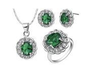 Babao Jewelry Elegance Lady Fashion Green 18K Platinum Plated Swarovski Elements Cubic Zirconia Crystals Pendant Necklace Ring Earrings Jewelry Set