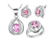 Babao Jewelry Evening Party Pink 18K Platinum Plated Swarovski Elements Cubic Zirconia Crystals Pendant Necklace Ring Earrings Jewelry Set