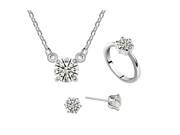 Babao Jewelry Simple White 18K Platinum White Gold Plated Austrian Swarovski Elements Cubic Zirconia Crystal Pendant Necklace Earrings Ring Set