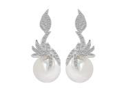 Babao Jewelry Unique Leaves White Pearl 18K Platinum Plated Sparkling Swarovski Elements CZ Crystal Dangle Earrings
