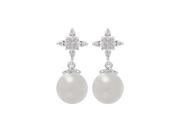 Babao Jewelry Pretty Pearl 18K Platinum Plated Sparkling Swarovski Elements CZ Crystal Dangle Earrings