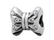 Babao Jewelry Bow White CZ Crystals 925 Sterling Silver Bead fits Pandora European Charm Bracelets