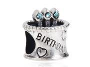 Babao Jewelry Happy Birthday Sky Blue CZ Crystals 925 Sterling Silver Bead fits Pandora European Charm Bracelets