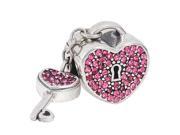 Babao Jewelry Love Heart Dangle Key Rose CZ Crystals 925 Sterling Silver Bead fits Pandora European Charm Bracelets