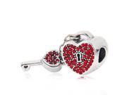 Babao Jewelry Love Heart Dangle Key Red CZ Crystals 925 Sterling Silver Bead fits Pandora European Charm Bracelets
