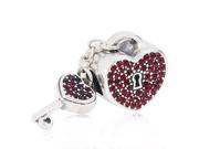 Babao Jewelry Love Heart Dangle Key Ruby Red CZ Crystals 925 Sterling Silver Bead fits Pandora European Charm Bracelets