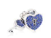 Babao Jewelry Love Heart Dangle Key Blue CZ Crystals 925 Sterling Silver Bead fits Pandora European Charm Bracelets