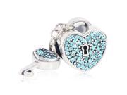 Babao Jewelry Love Heart Dangle Key Sky Blue CZ Crystals 925 Sterling Silver Bead fits Pandora European Charm Bracelets