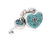 Babao Jewelry Love Heart Dangle Key Turquoise CZ Crystals 925 Sterling Silver Bead fits Pandora European Charm Bracelets