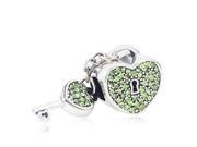 Babao Jewelry Love Heart Dangle Key Cyan CZ Crystals 925 Sterling Silver Bead fits Pandora European Charm Bracelets