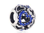Babao Jewelry Hollow Love Heart Blue CZ Crystals 925 Sterling Silver Bead fits Pandora European Charm Bracelets