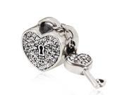 Babao Jewelry Heart Lock and Key CZ Crystals 925 Sterling Silver Bead fits Pandora European Charm Bracelets