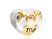 Babao Jewelry Heart MOM and ME Pink CZ Crystals 925 Sterling Silver Bead With 18K Gold Plated fits Pandora European Charm Bracelets