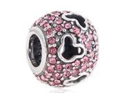 Babao Jewelry Lovely Mouse Pink CZ Crystals 925 Sterling Silver Bead fits Pandora European Charm Bracelets