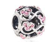 Babao Jewelry Hollow Mouse Pink CZ Crystals 925 Sterling Silver Bead fits Pandora European Charm Bracelets