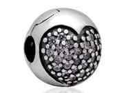Babao Jewelry Heart Lilac CZ Crystals 925 Sterling Silver Clip Bead fits Pandora European Charm Bracelets