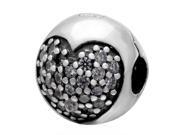 Babao Jewelry Simple White Heart CZ Crystals 925 Sterling Silver Clip Bead fits Pandora European Charm Bracelets