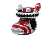 Babao Jewelry Christmas Red Socks Black CZ Crystals 925 Sterling Silver Bead fits Pandora European Charm Bracelets