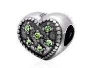 Babao Jewelry Love Heart Cyan CZ Crystals 925 Sterling Silver Bead fits Pandora Style European Charm Bracelets