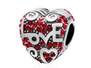 Babao Jewelry Lovely Heart Red CZ Crystals 925 Sterling Silver Bead fits Pandora Style European Charm Bracelets