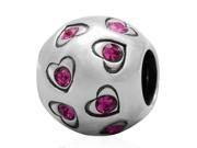 Babao Jewelry Hearts Fuchsia CZ Crystals 925 Sterling Silver Bead fits Pandora Style European Charm Bracelets