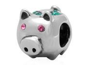 Babao Jewelry Pink Eyes Pig Green CZ Crystals 925 Sterling Silver Bead fits Pandora Style European Charm Bracelets