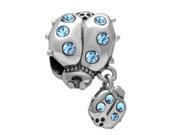Babao Jewelry Ladybug Sky Blue CZ Crystals 925 Sterling Silver Dangle fits Pandora Style European Charm Bracelets