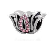 Babao Jewelry Tulip Pink CZ Crystals 925 Sterling Silver Bead fits Pandora Style European Charm Bracelets