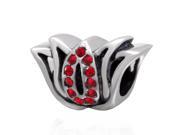 Babao Jewelry Tulip Red CZ Crystals 925 Sterling Silver Bead fits Pandora Style European Charm Bracelets