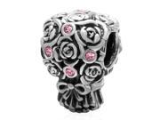 Babao Jewelry A Bunch Of Roses Pink CZ Crystals 925 Sterling Silver Bead fits Pandora Style European Charm Bracelets