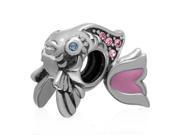 Babao Jewelry Blue Eyes Goldfish Pink CZ Crystals 925 Sterling Silver Bead fits Pandora Style European Charm Bracelets