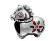 Babao Jewelry Horse Hot Pink CZ Crystals 925 Sterling Silver Bead fits Pandora Style European Charm Bracelets