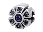 Babao Jewelry Flower Purple CZ Crystals 925 Sterling Silver Bead fits Pandora Style European Charm Bracelets