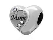Babao Jewelry Love Mom White CZ Crystals 925 Sterling Silver Bead fits Pandora Style European Charm Bracelets