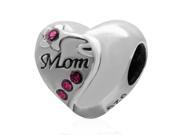 Babao Jewelry Love Mom Hot Pink CZ Crystals 925 Sterling Silver Bead fits Pandora Style European Charm Bracelets