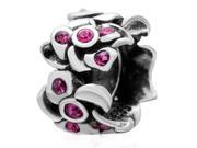 Babao Jewelry Unique Flower Hot Pink CZ Crystals 925 Sterling Silver Bead fits Pandora Style European Charm Bracelets