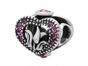 Babao Jewelry Heart Hollow Tulip Hot Pink CZ Crystals 925 Sterling Silver Bead fits Pandora Style European Charm Bracelets