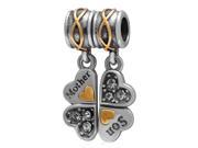 Babao Jewelry A Pair Of Clover Mother and Son White CZ Crystals 925 Sterling Silver Dangle Bead with 18K Gold Plated fits Pandora Style European Charm Bracelets