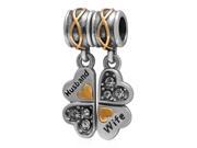 Babao Jewelry A Pair Of Clover Husband and Wife CZ Crystals 925 Sterling Silver Dangle Bead with 18K Gold Plated fits Pandora Style European Charm Bracelets