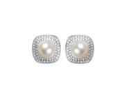 Babao Jewelry Dazzling White Pearl 18K Platinum Plated Authentic 925 Sterling Silver Clear CZ Crystal Stud Earrings