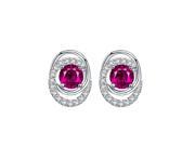 Babao Jewelry Dazzling Fuchsia Oval 18K Platinum Plated Authentic 925 Sterling Silver CZ Crystal Stud Earrings