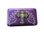 Rhinestone Women s Leather Wallet Angel Wings Cross Design 8602 with Extra Checkbook