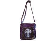 Rhinestone Cross Women s Leather Messenger Bag in Purple 9052